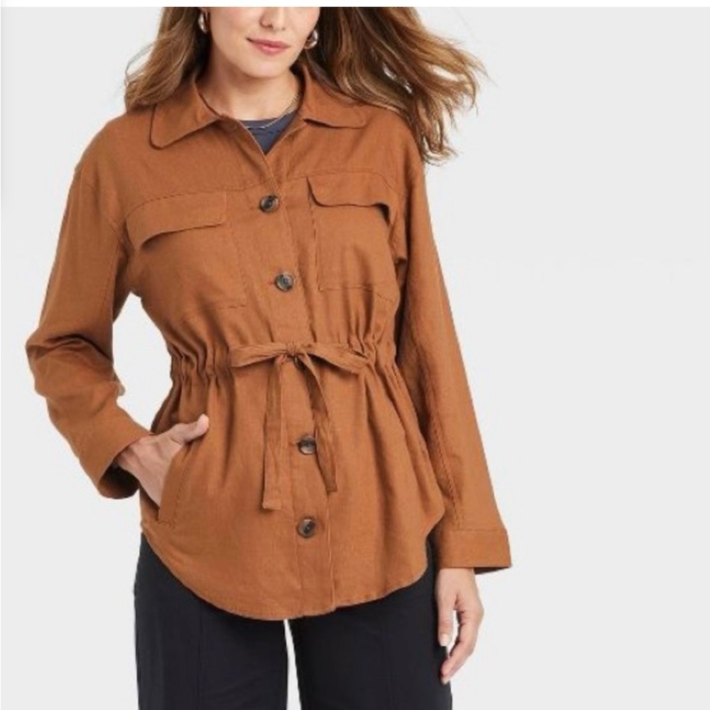 A New Day Women Brown Linen Utility Shirt Jacket Size XS New without tags